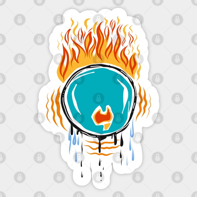 Illustration of a burning world Sticker by Dani Vittz